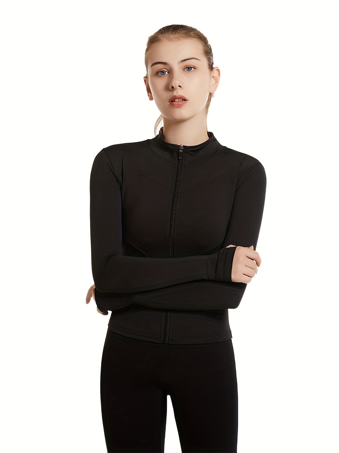 Zip Up Long Sleeve Medium Stretch Slim Fit Running Jacket