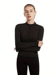 Zip Up Long Sleeve Medium Stretch Slim Fit Running Jacket