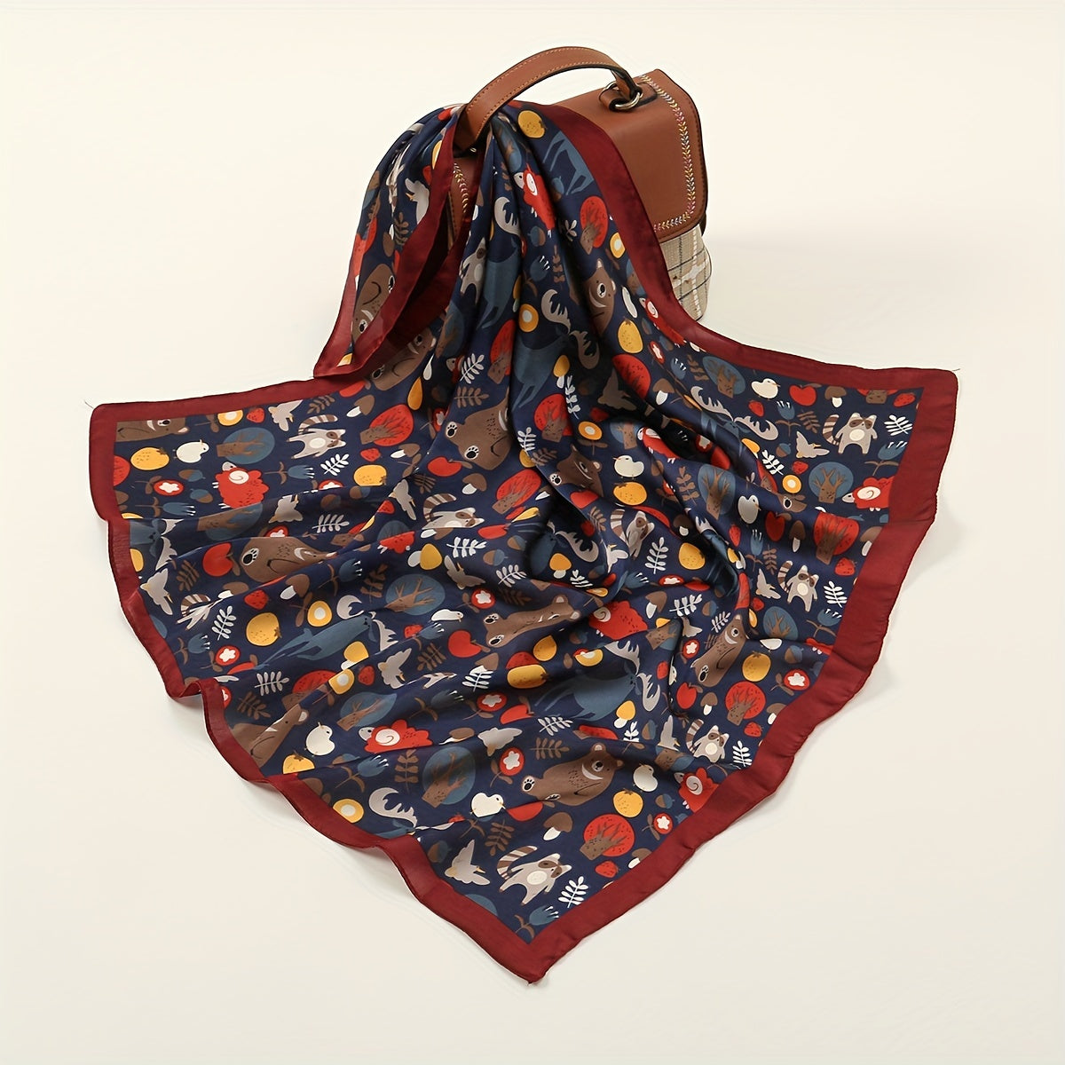 Cartoon Print Satin Square Scarf Animal Pattern Bandana Neckerchief