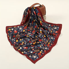 Cartoon Print Satin Square Scarf Animal Pattern Bandana Neckerchief