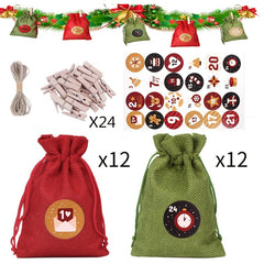 Christmas Advent Calendar Burlap Hanging Gift Bag DIY Candy Storage Pouches