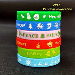 2 Pcs Christmas Silicone Bracelet Elastic Wristband Women Girls Xmas