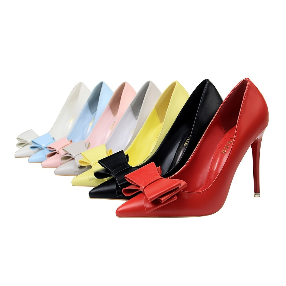 Women's Bowtie High Heel Pumps Pointed Toe Party Dress Heels
