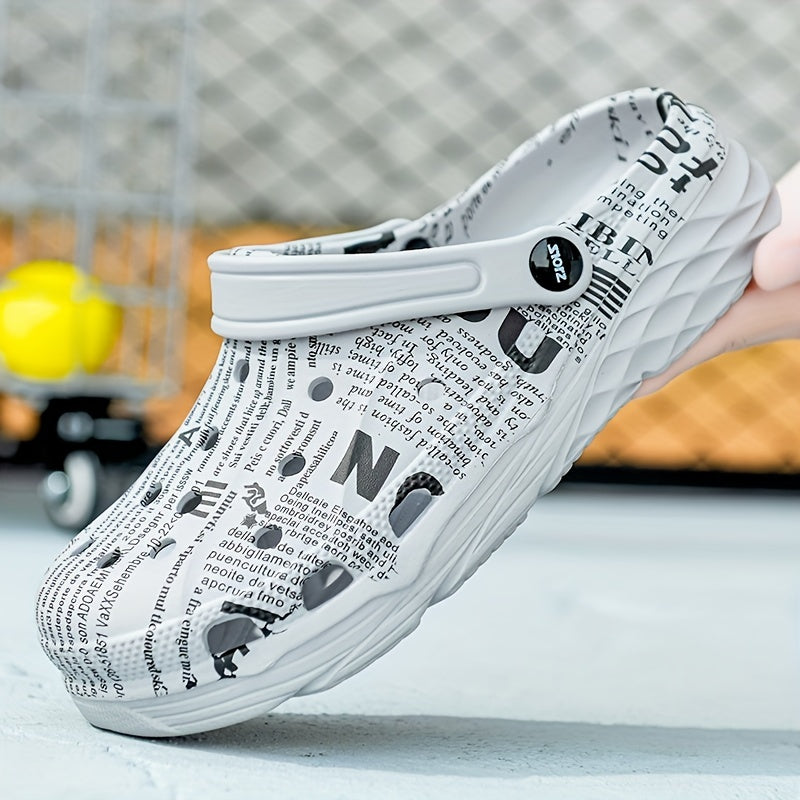 Men's Graffiti Print Lightweight Clogs Hollow Out Garden Shoes