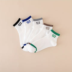 5 Pairs Number Print Sports Short Socks Women's Stockings