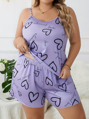 Heart & Letter Print Pajama Set for Women