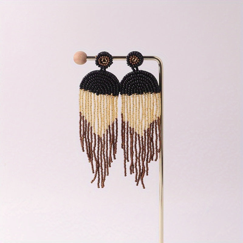 Vintage Boho Block Beads Tassel Earrings for Men Women Kids
