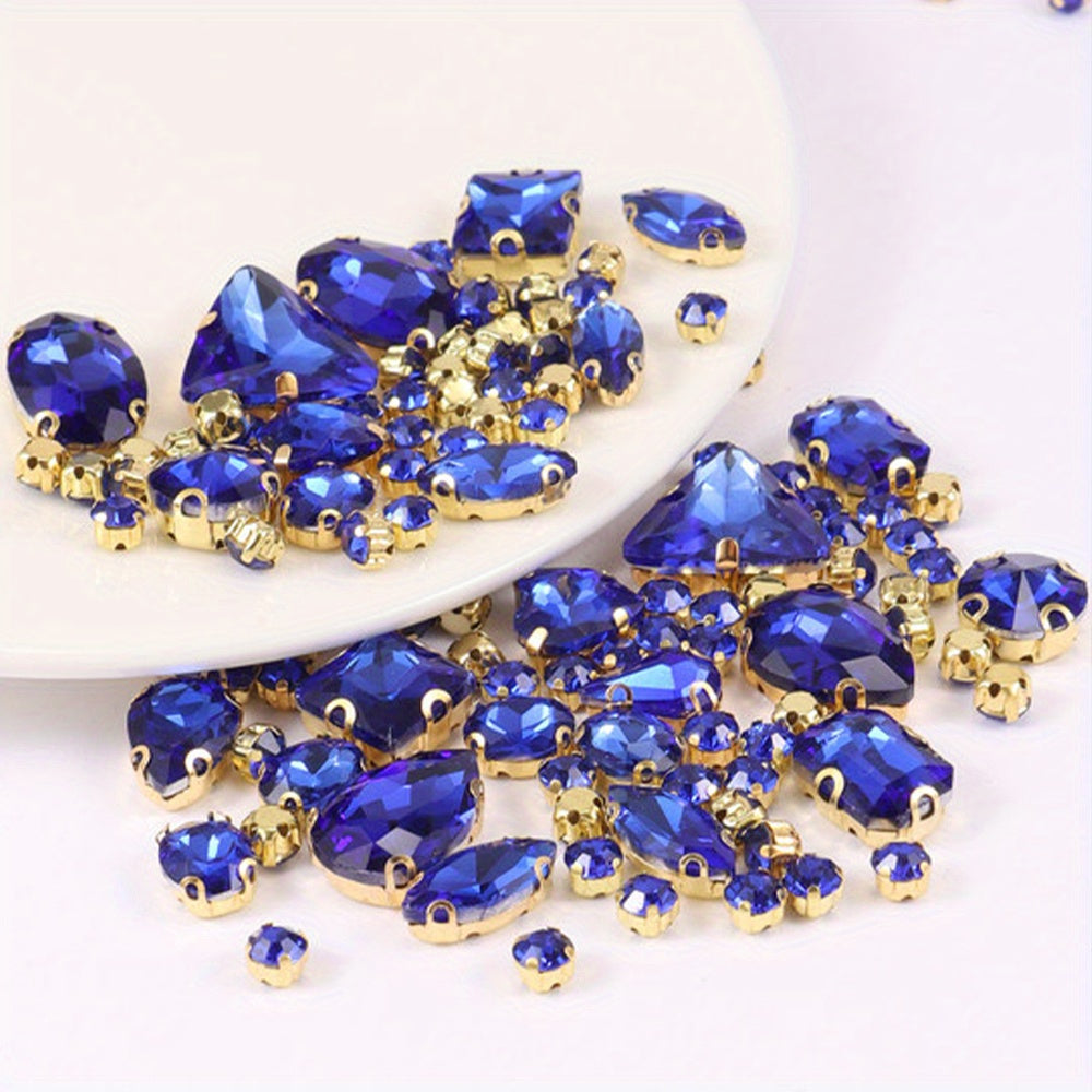 130pcs Mixed Shapes Sew On Rhinestones With Claw for DIY Craft Clothing Shoes