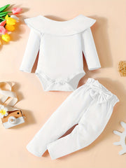 Baby Girls Ruffled Romper Bowknot Trouser Set