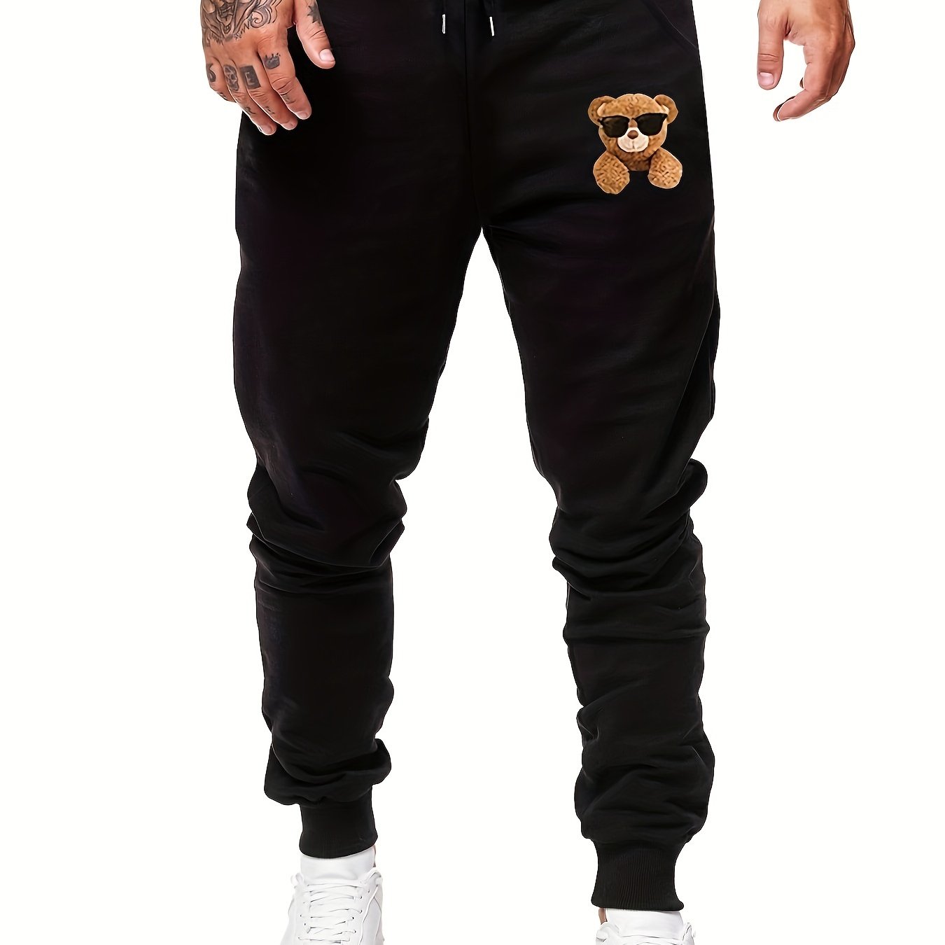 Men's Bear Print Fleece Sweatpants Drawstring Jogger