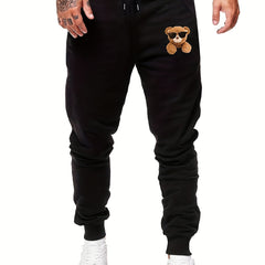 Men's Bear Print Fleece Sweatpants Drawstring Jogger