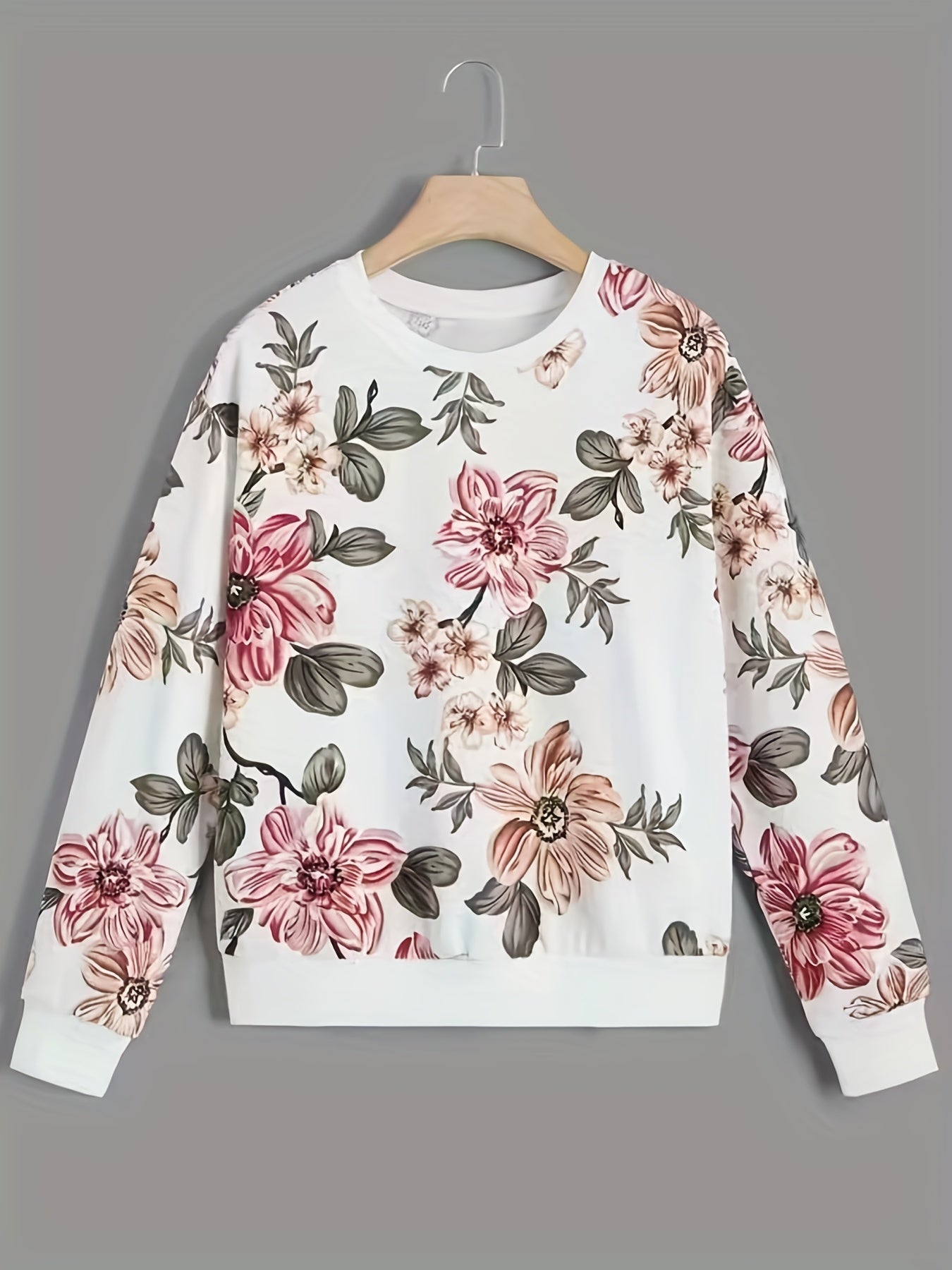 Floral Print Long Sleeve Crew Neck Sweatshirt for Women