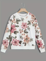 Floral Print Long Sleeve Crew Neck Sweatshirt for Women