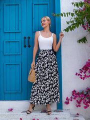 Print High Waist Maxi Skirt Split A Line Women's Clothing