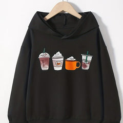 Boys Long Sleeve Hoodie Pullover Top Drinks Print Sweatshirts