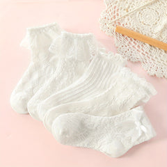 5 Pairs Princess Style Lace Mid Tube Socks For Girls