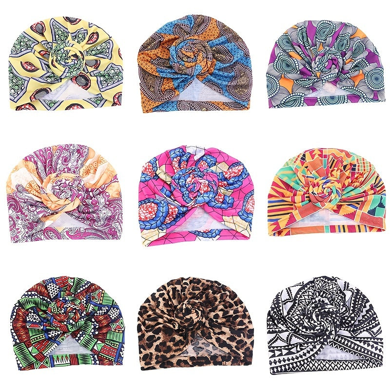 African Style Print Top Knot Girls Flower Baby Hat Bandana