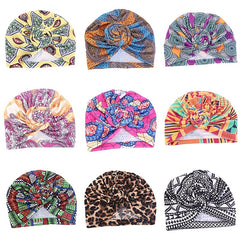 African Style Print Top Knot Girls Flower Baby Hat Bandana