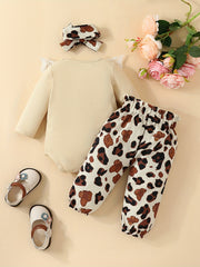 Baby Girls Letter Triangle Bodysuit Floral Bow 3pcs Set