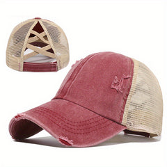 Vintage Baseball Cap Cross Ponytail Outdoor Sports Hat