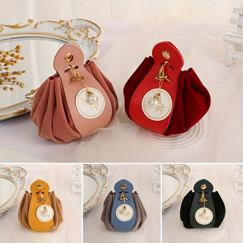 Velvet Gift Bags Drawstring Pouch with Pearl Charm