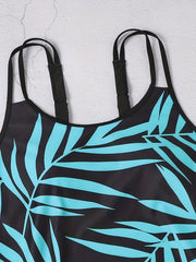 Leaf Print Tank Top & Shorts Swimsuit Set