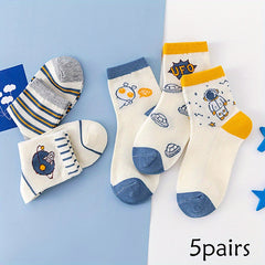 Kids Cartoon Space Pattern Crew Socks Spring Autumn