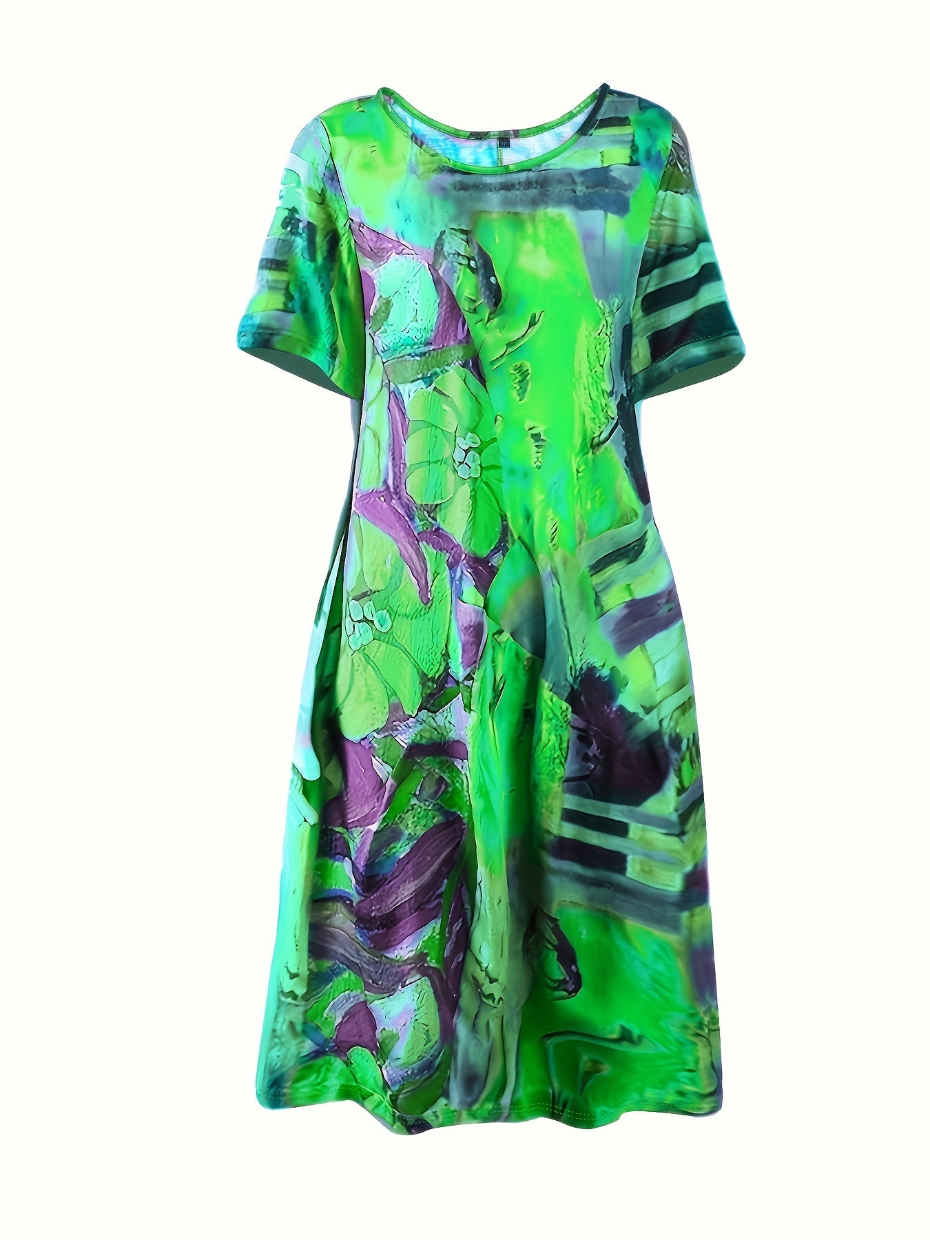 Casual Dress Women's Plus Tie Dye Short Sleeve Round Neck Slight Stret