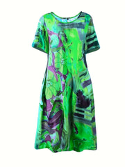Casual Dress Women's Plus Tie Dye Short Sleeve Round Neck Slight Stret