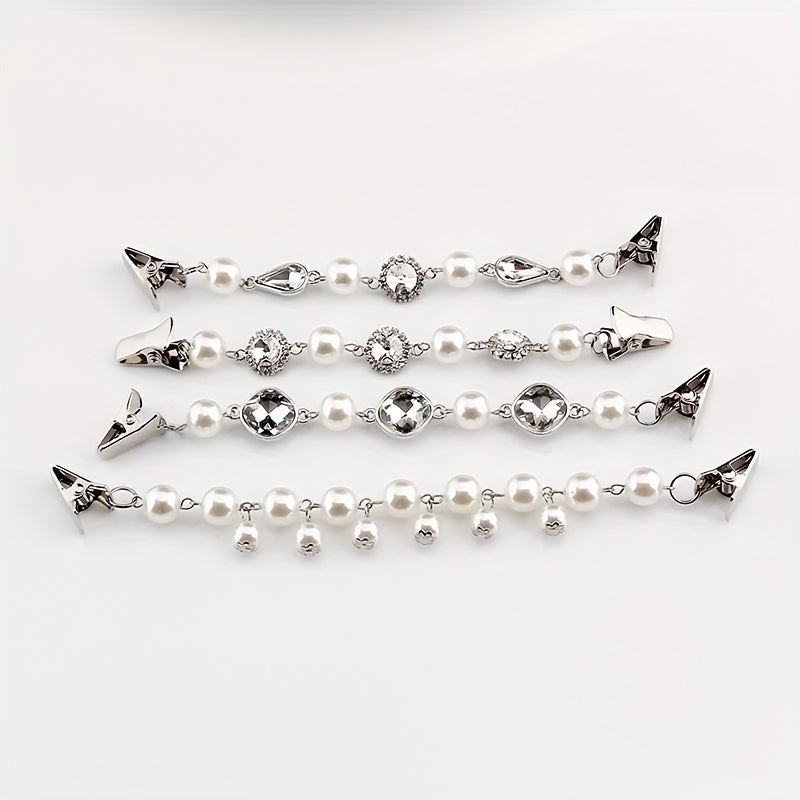 Vintage Faux Pearl Rhinestone Shawl Cardigan Brooch Pin