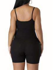 Solid Spaghetti Strap Lounge Jumpsuit Casual Notched Neck Romper