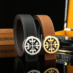 Men's Litchi Pattern Leather Belt With Buckle Double sided