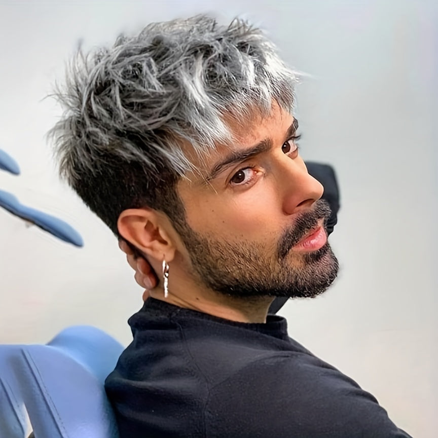 Silver Gray Gradient Men's Wig