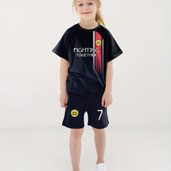 Girls Basketball 2pcs Tee & Shorts Set Breathable Sports Outfit