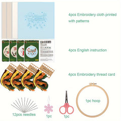Christmas Embroidery Kit Set with Hoop