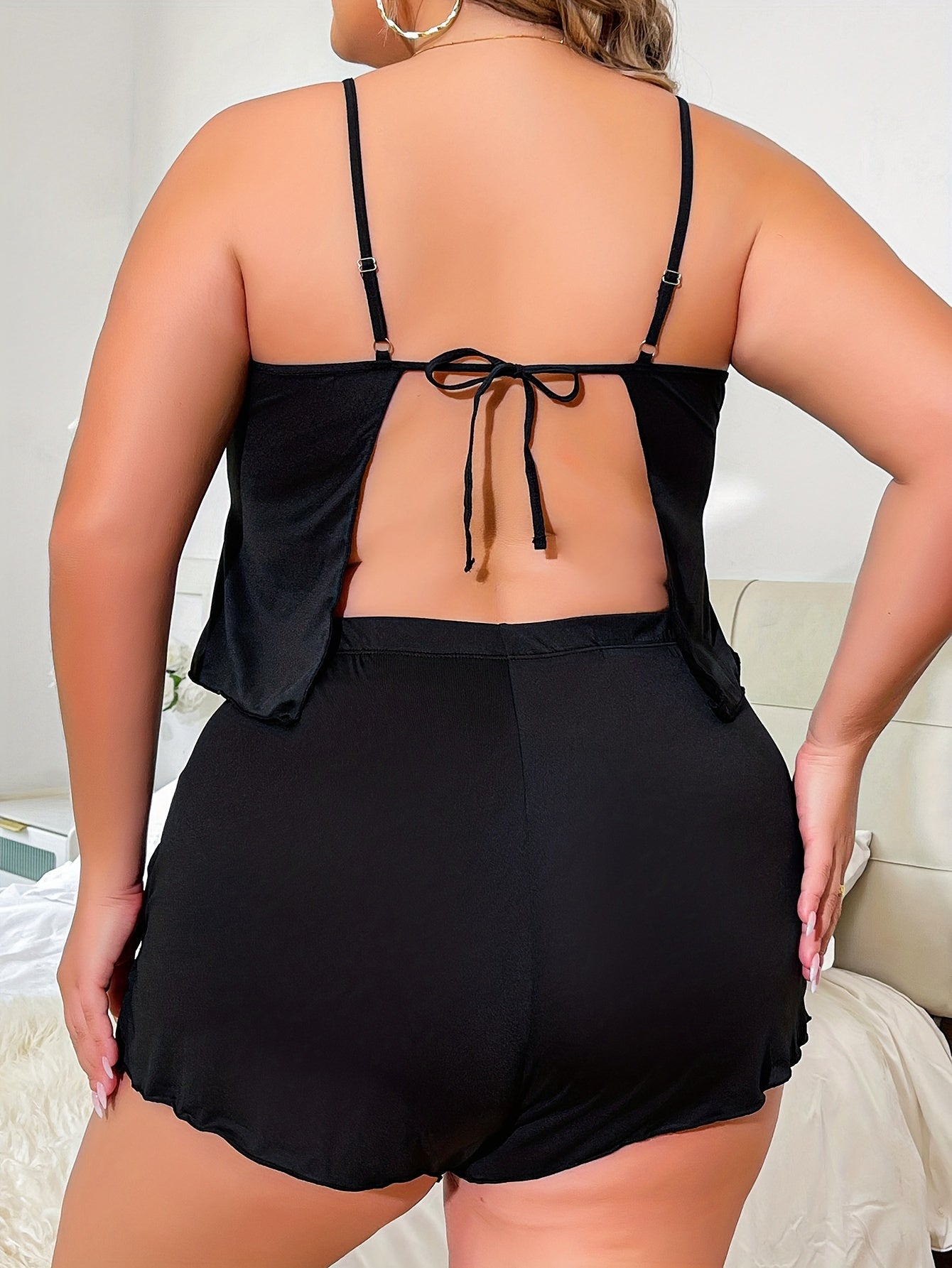 Tie Back Backless Cami Top & Cut Out Shorts Pajama Set