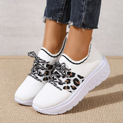 Leopard Stripe Flying Woven Sneakers Soft Sole Shoes