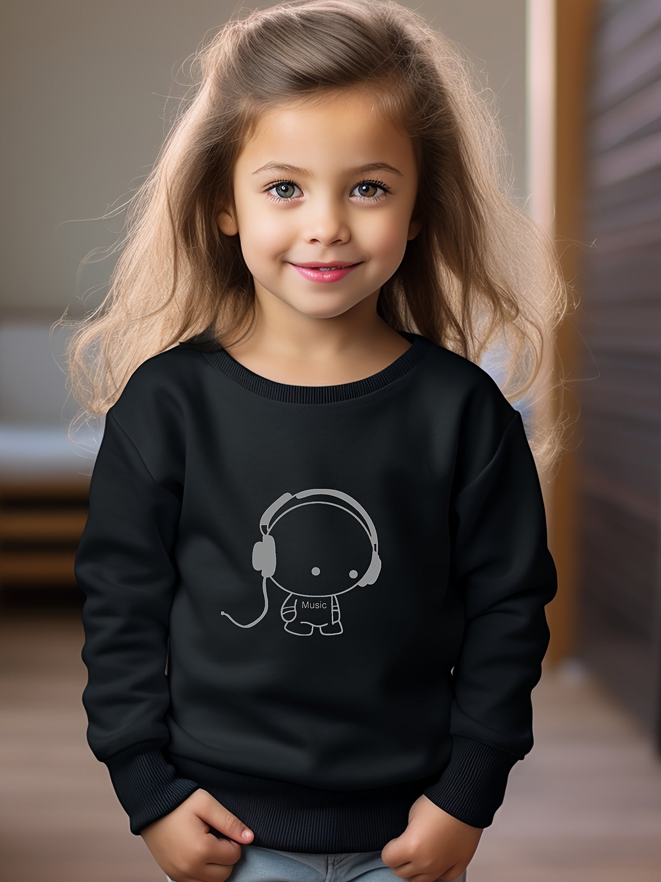 Girls Cartoon Character Pattern Crew Neck Sweatshirt