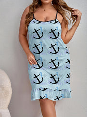 Anchor Print Ruffle Trim Cami Sleep Dress