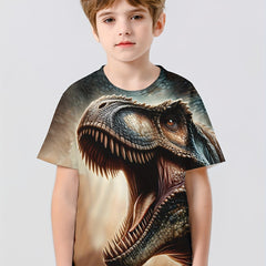 Roaring T Rex 3D Print Boy's Tee Short Sleeve Crew Neck Sports T-shirt