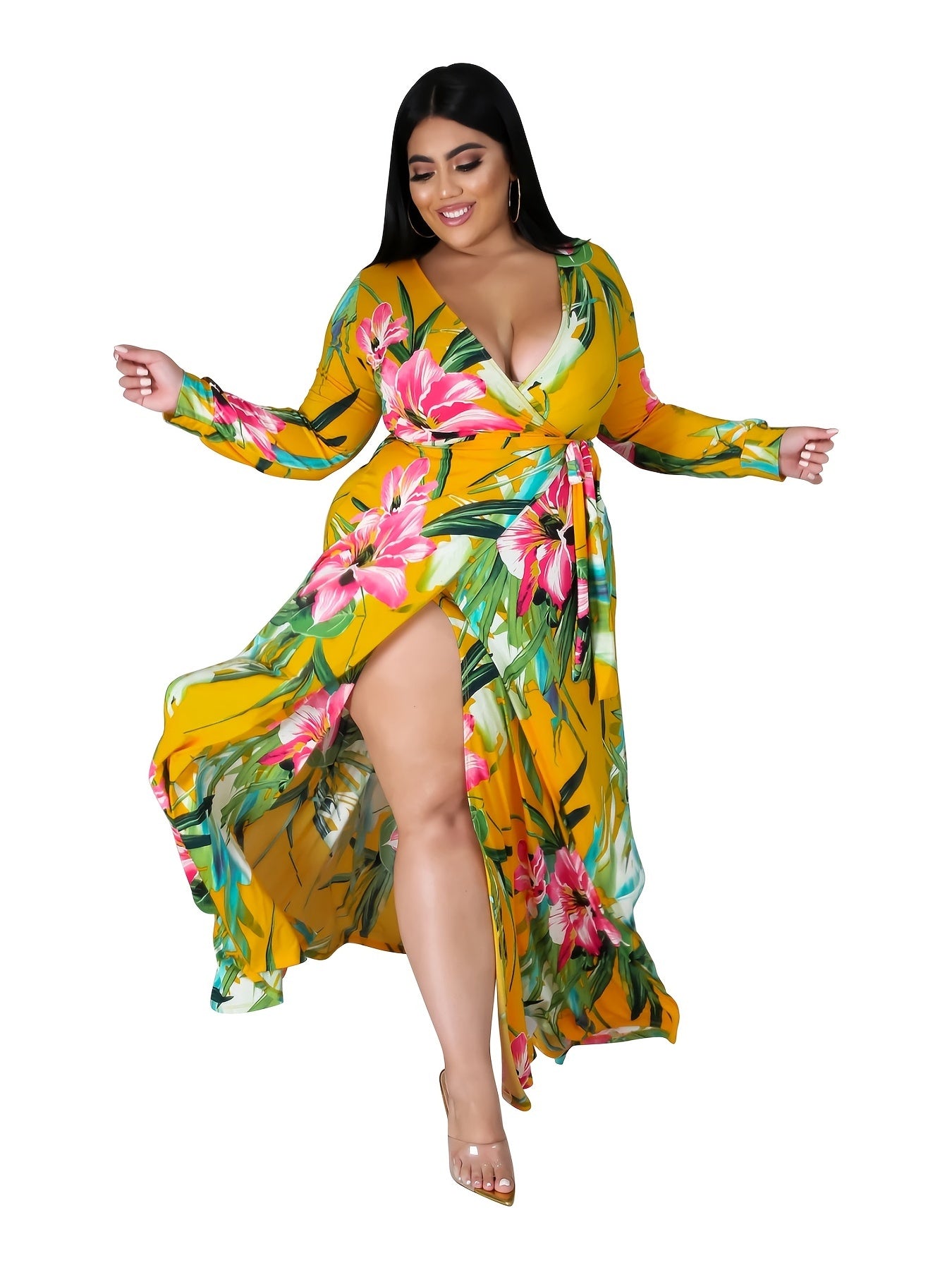 Floral Print V Neck Maxi Dress