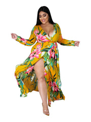 Floral Print V Neck Maxi Dress