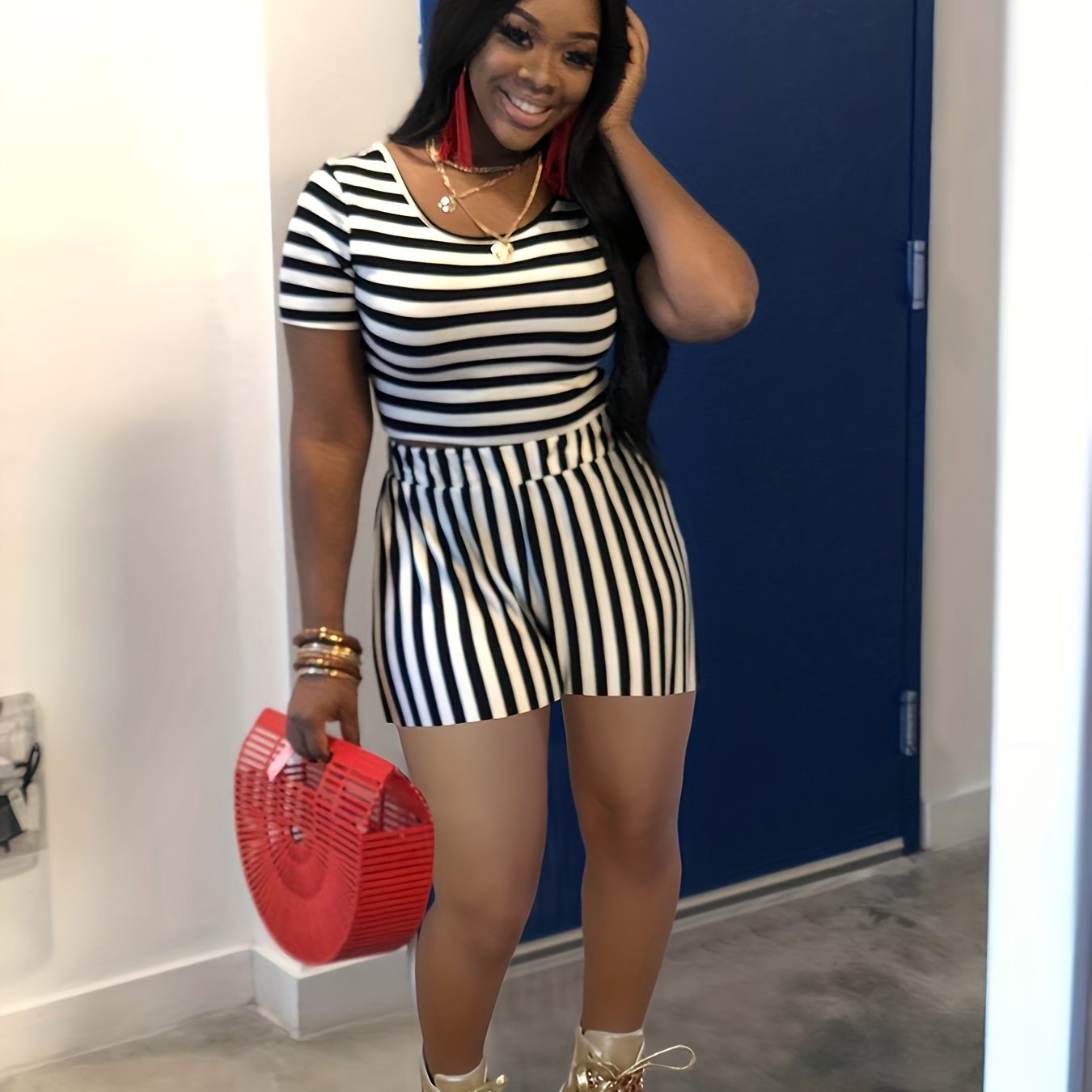 Striped Crop Top & Shorts Set