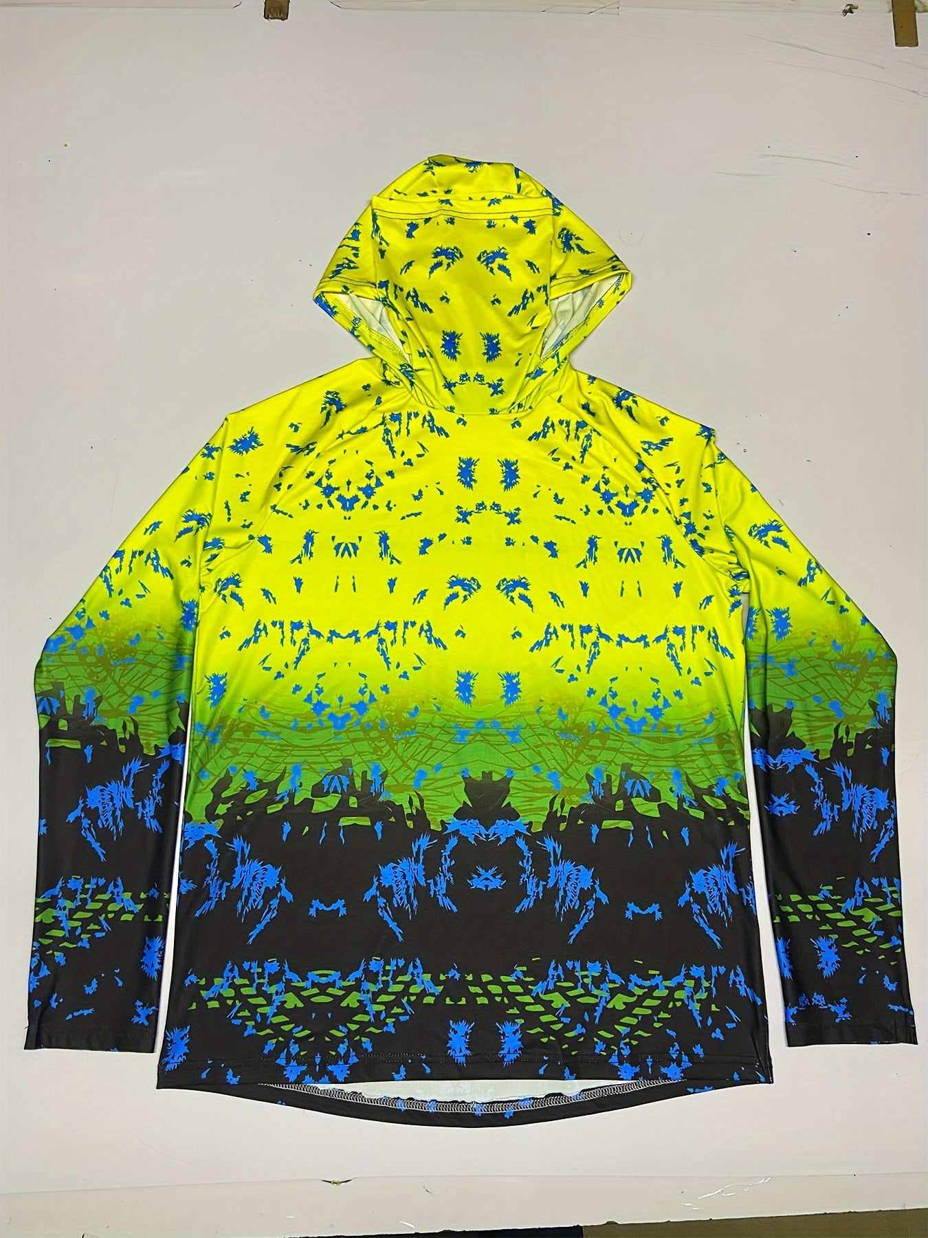 Men's Block Long Sleeve Hoodie With Mask Anti UV Sunscreen Fishing Shirt