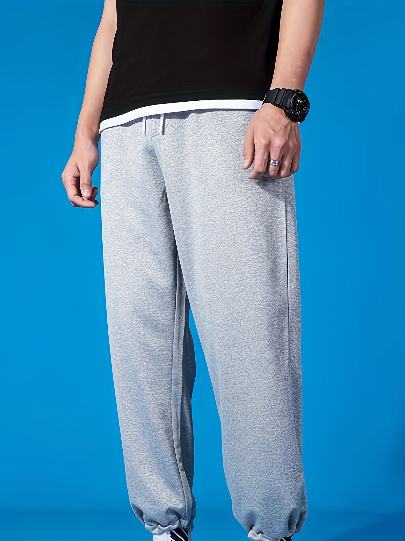 Men's Classic Cotton Blend Joggers Solid Drawstring Pants