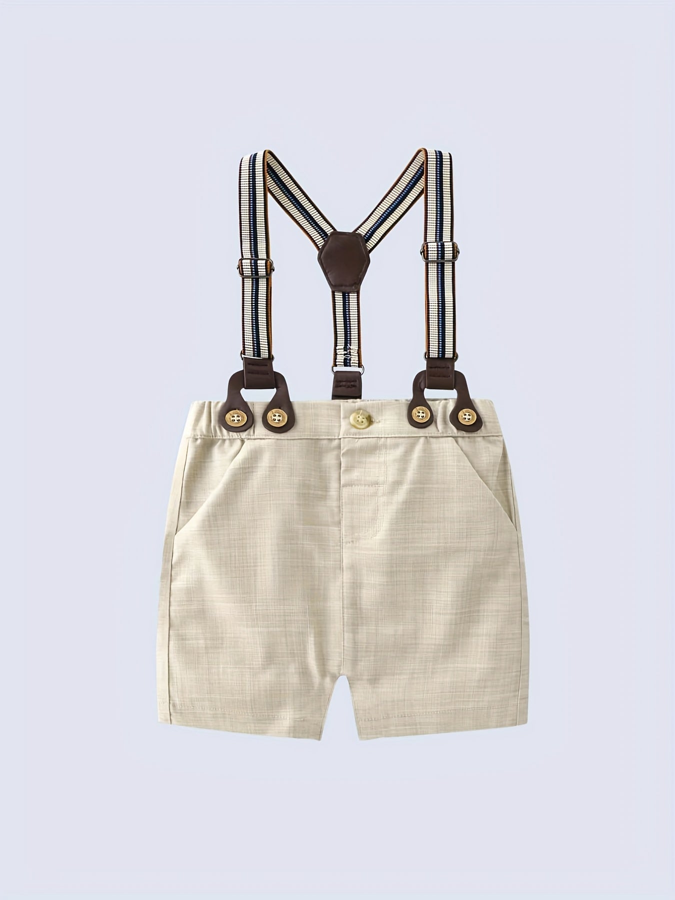 Baby Boys Cotton Lapel Bodysuit Suspender Shorts Gentleman Suit