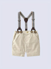 Baby Boys Cotton Lapel Bodysuit Suspender Shorts Gentleman Suit
