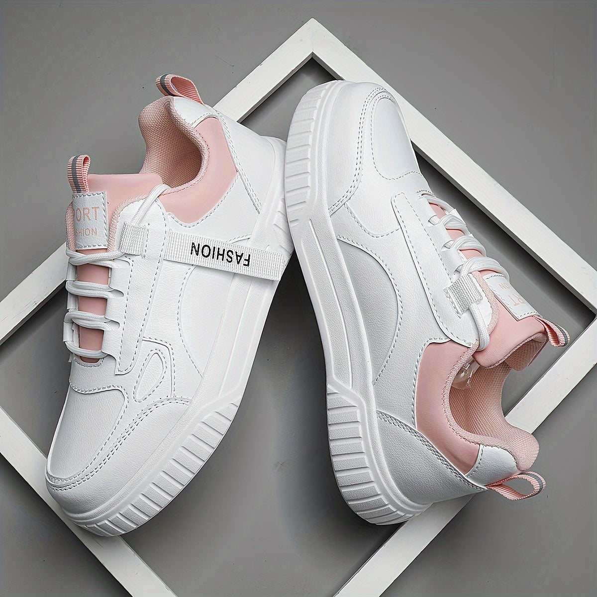 Women's Faux Leather Chunky Sneakers Casual Flat Skate Shoes