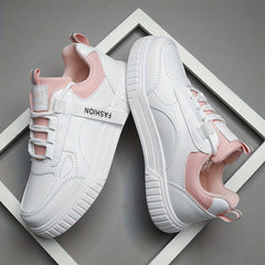Women's Faux Leather Chunky Sneakers Casual Flat Skate Shoes