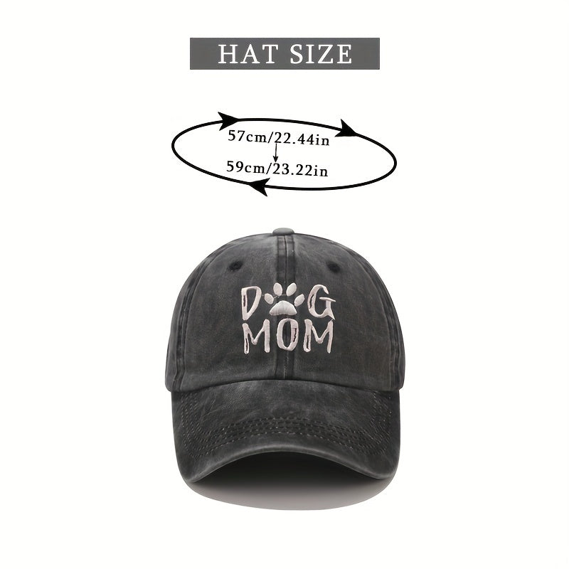 DOG MOM Embroidery Ponytail Baseball Cap Washed Distressed Sunscreen Sports Hat
